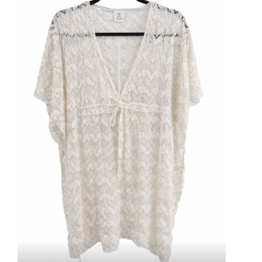 BECCA Ivory Lace Swim Cover-Up | Adjustable Empire Waist | M/L